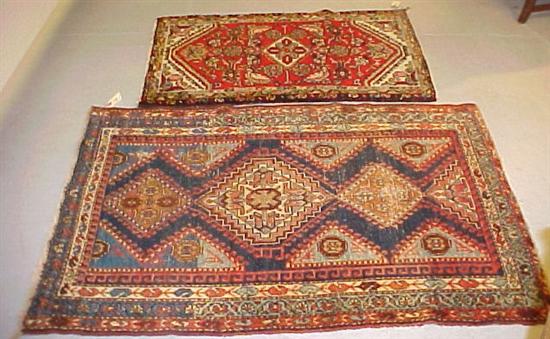 Appraisal: Two Hamadan rugs the first with a blue field with