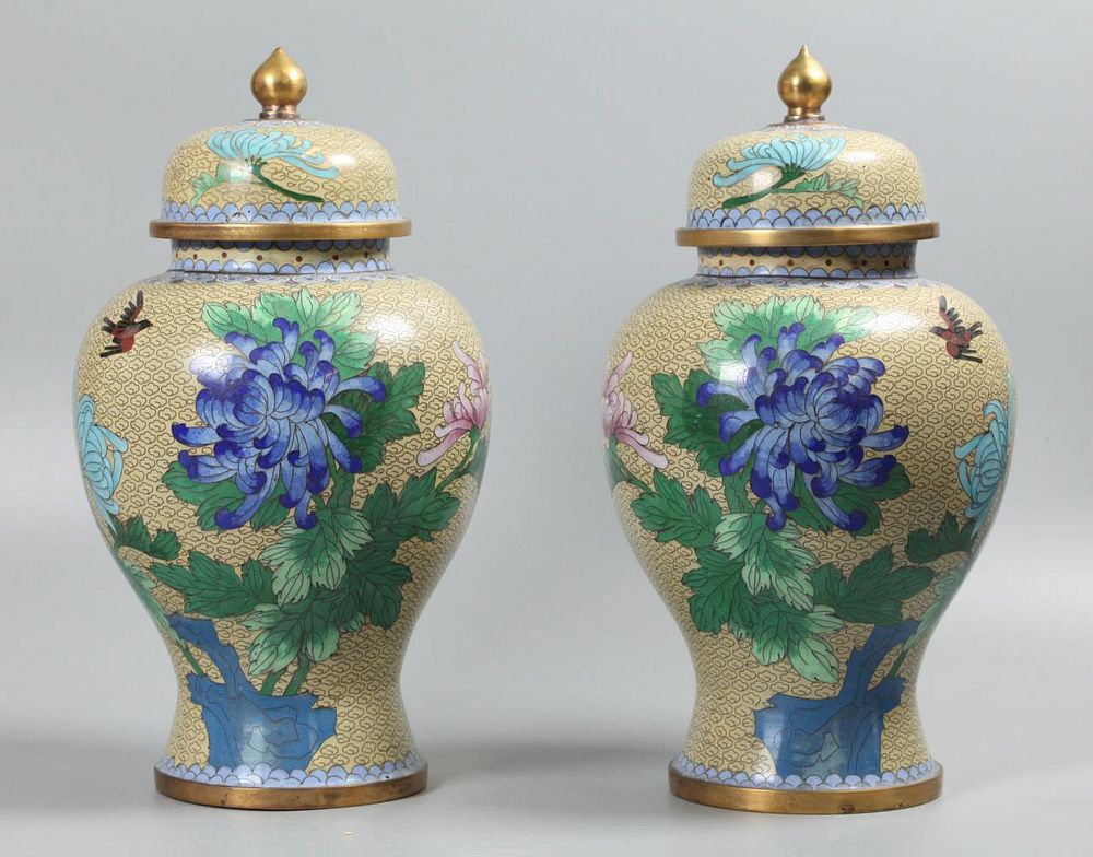 Appraisal: pair of Chinese cloisonne cover jars floral motif each in