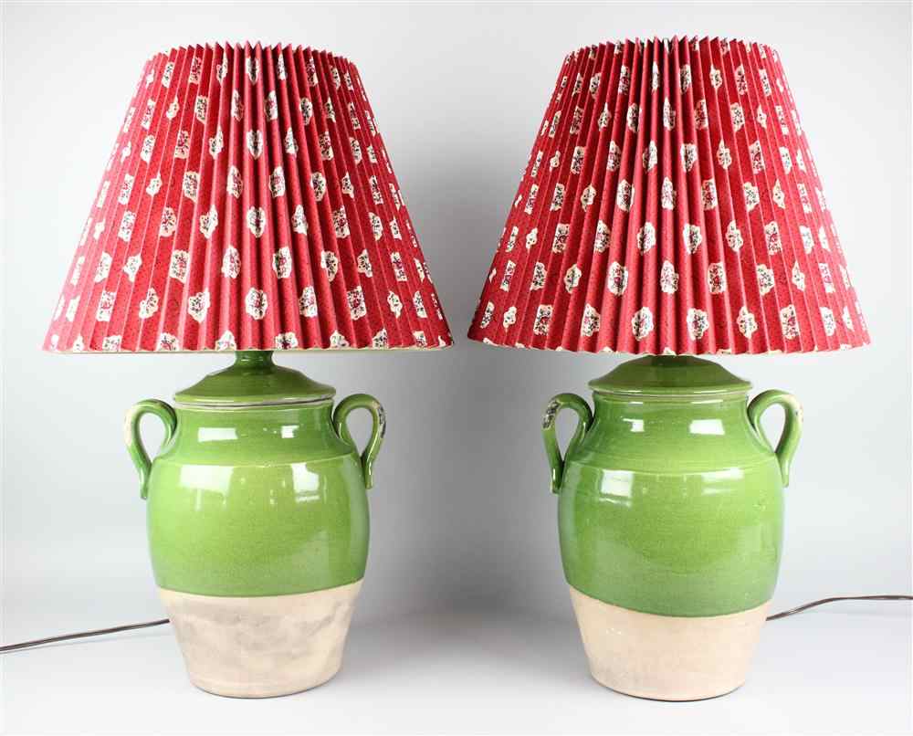 Appraisal: PAIR OF PIERRE DEUX FRENCH POTTERY LAMPS WITH PIERRE DEUX