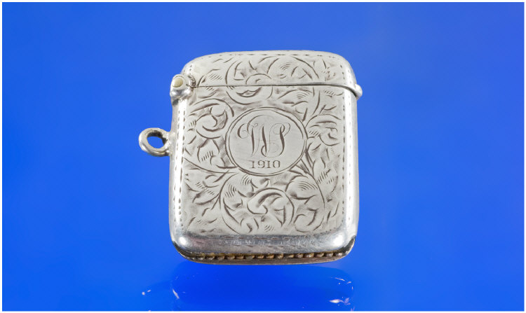 Appraisal: Edwardian Silver Vesta Case engraved floral decoration hallmark Chester inches