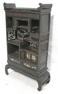 Appraisal: Small Carved Asian Whatnot Display Cabinet Some panels with inlaid