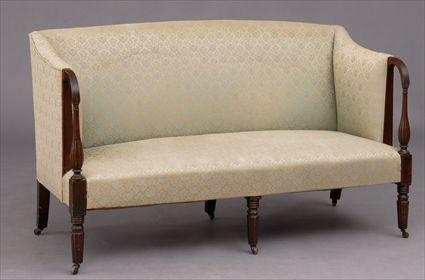 Appraisal: MASSACHUSETTS FEDERAL MAHOGANY SETTEE The upholstered back above an upholstered