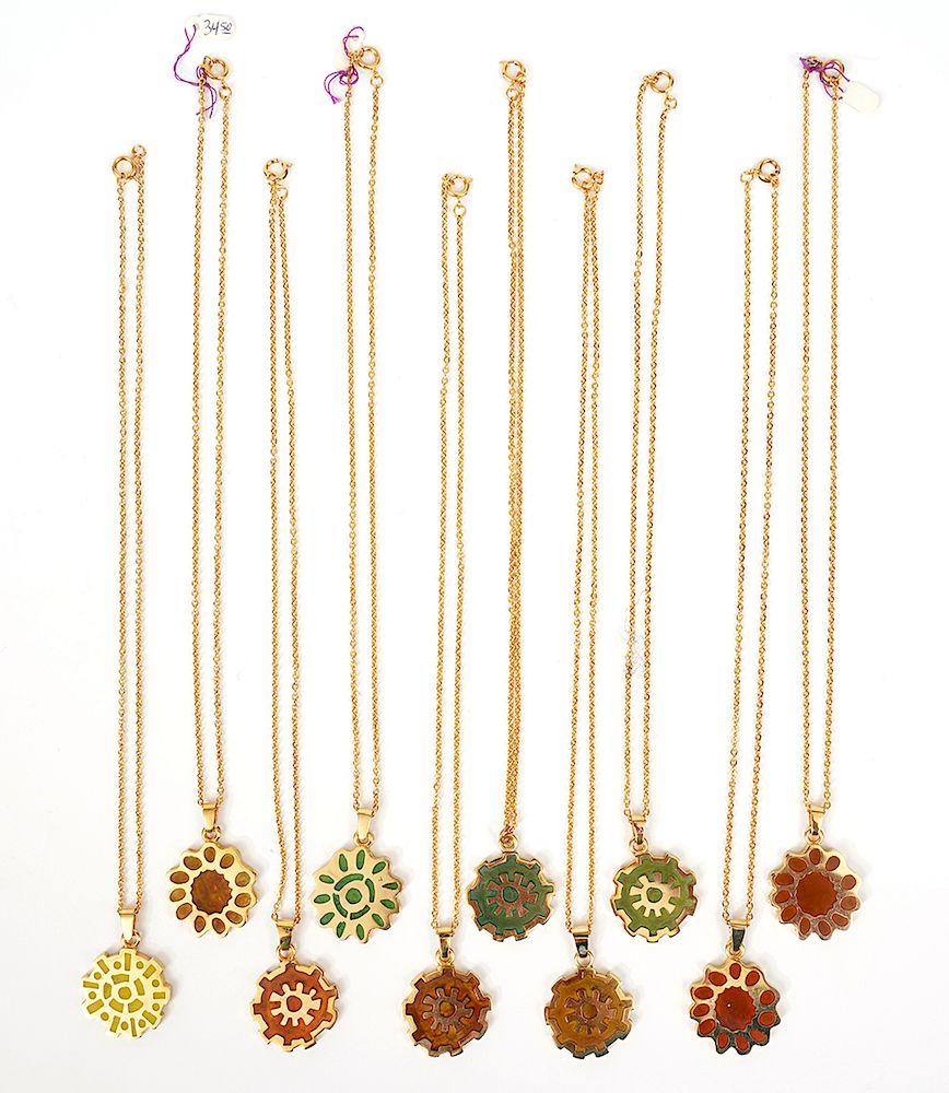 Appraisal: Gold Plate Enamel Bernard Chaudron Necklaces Bernard Chaudron gold plate