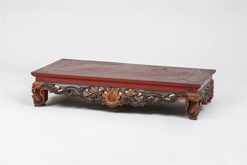 Appraisal: Chinese Carved and Stained Wood Stool With pierced dragon feet