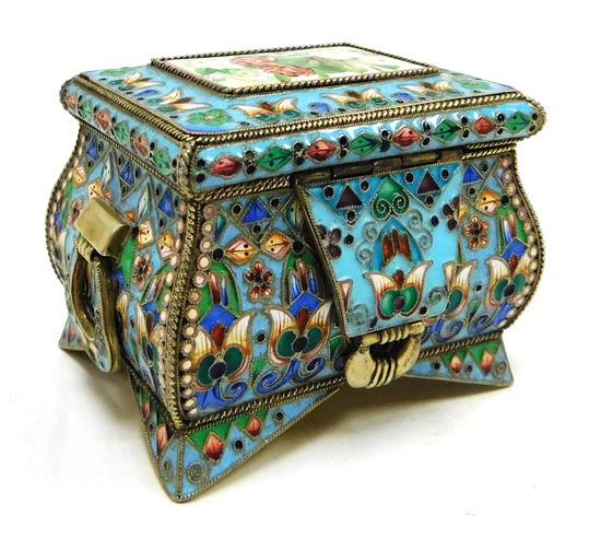 Appraisal: RUSSIAN SILVER Early th C enameled gilt trinket box stamped