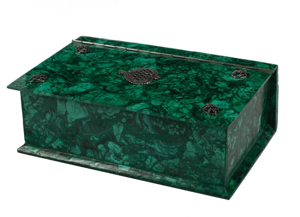 Appraisal: Russian Bejeweled Malachite Box in the form of a book