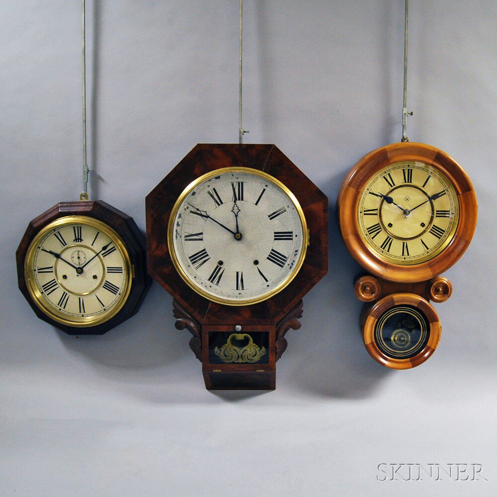 Appraisal: Three Connecticut Wall Clocks Waterbury and Ansonia Connecticut a Waterbury