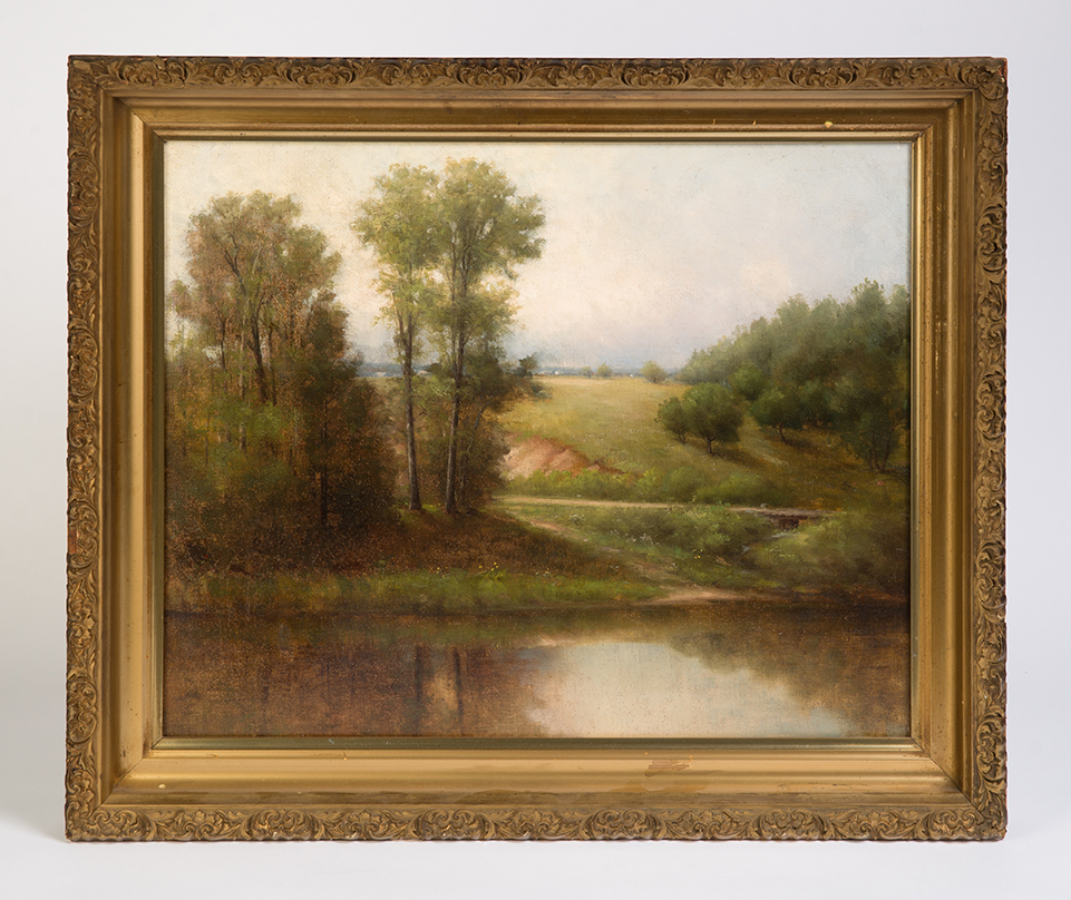 Appraisal: FRAMED OIL ON CANVAS LANDSCAPE PAINTING American ca Pleasant scene