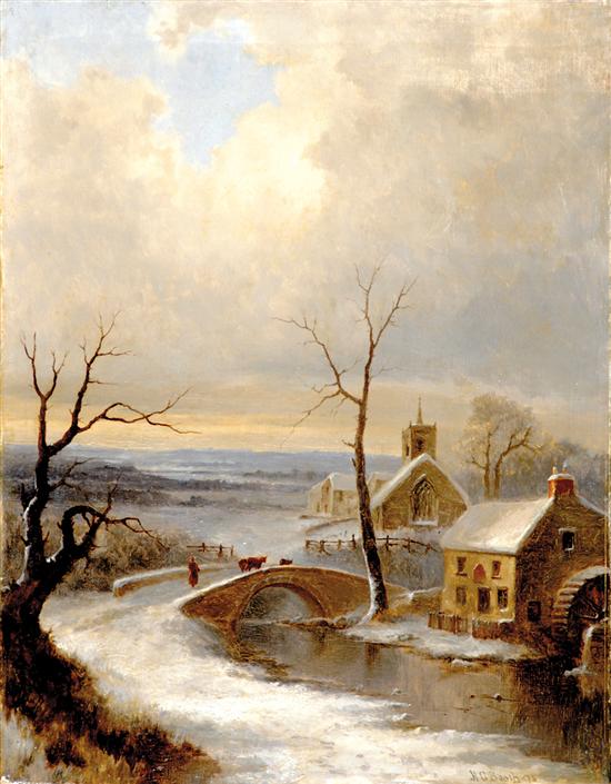 Appraisal: H G Booth Continental late th century WINTER VILLAGE SCENE