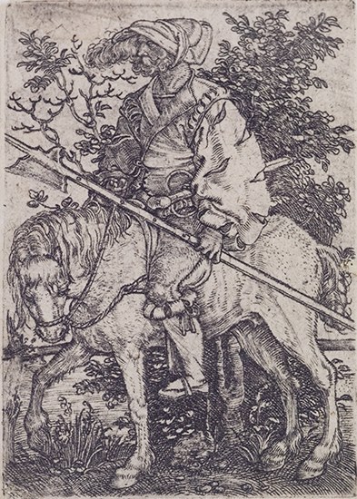 Appraisal: BARTHEL BEHAM Halberdier on Horseback Engraving circa x mm x