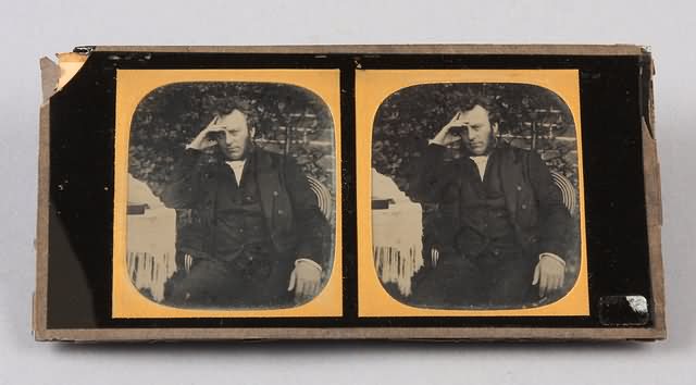 Appraisal: Stereoview ambrotype portrait of a man seated in thinking pose