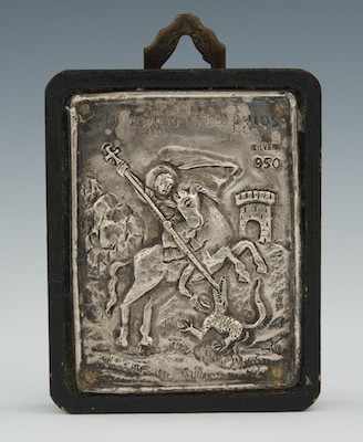 Appraisal: A Silver Icon of St George Slaying the Dragon The