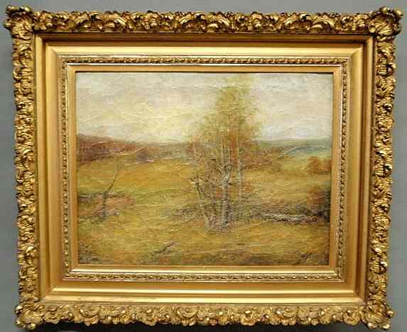 Appraisal: Large oil on canvas spring landscape painting with trees and