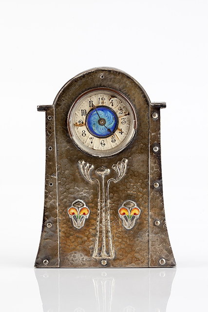 Appraisal: James FentonArt Nouveau mantel clocksilver front with sinuous floral design