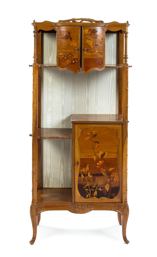 Appraisal: Sale Lot A French Art Nouveau Various Woods Marquetry Etagere