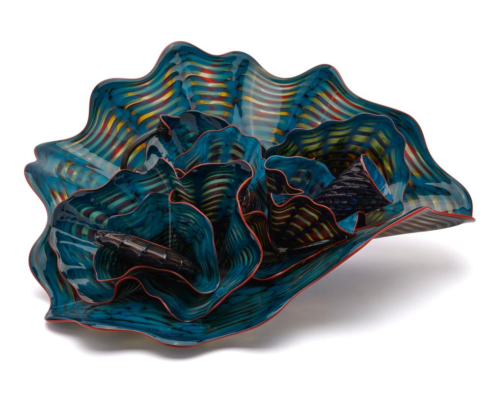 Appraisal: DALE CHIHULY American b Mallard Blue Persian Set with Morocco