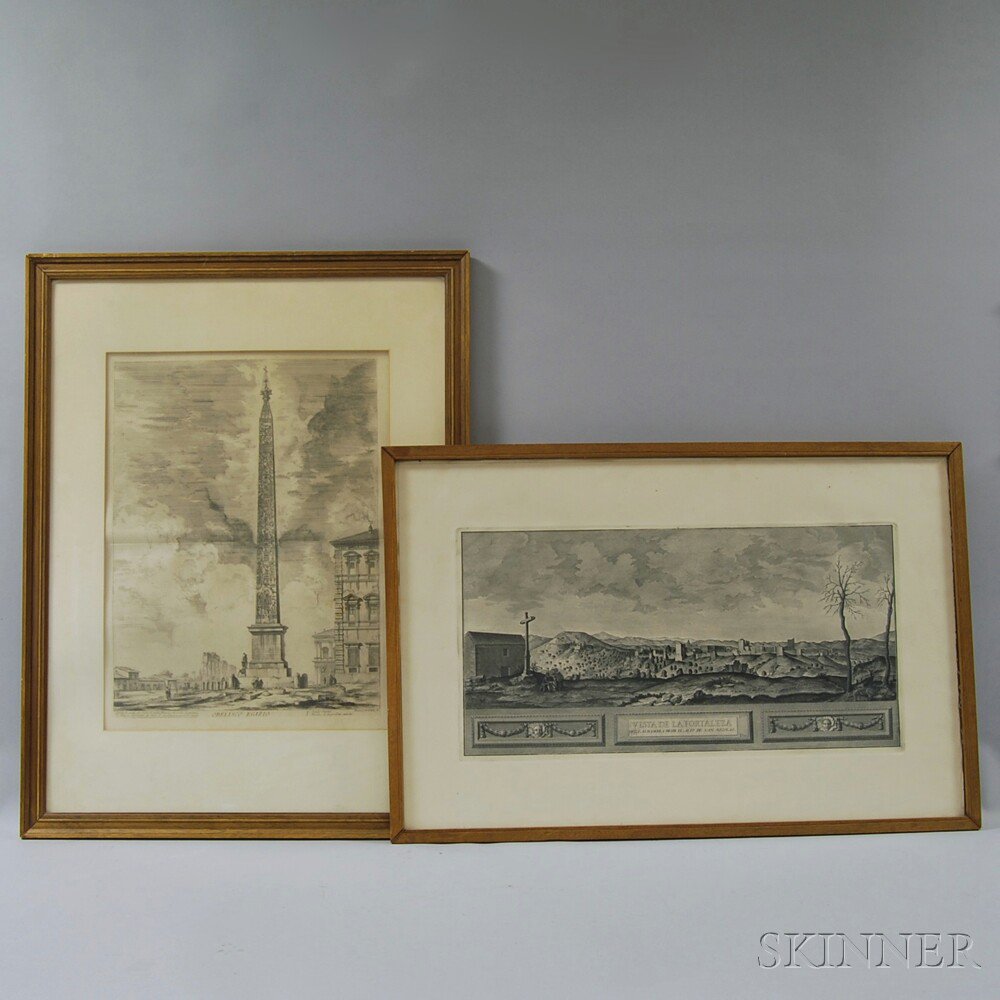 Appraisal: Two Framed European Historical Etchings a Spanish view Vista de