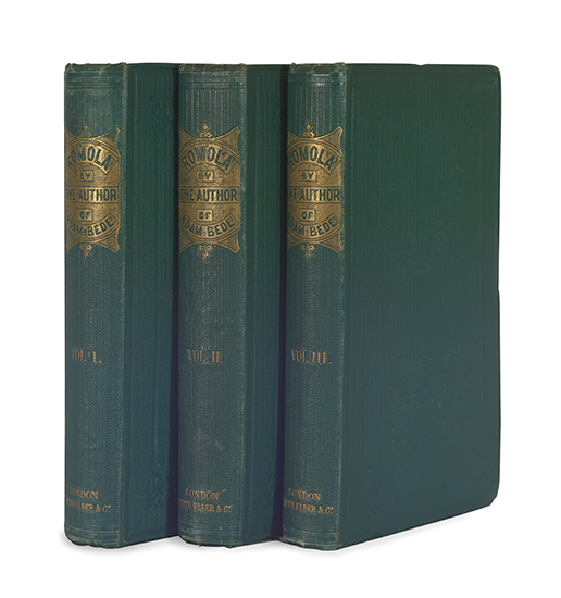 Appraisal: ELIOT GEORGE Romola volumes vo publisher's green cloth with gilt-stamped