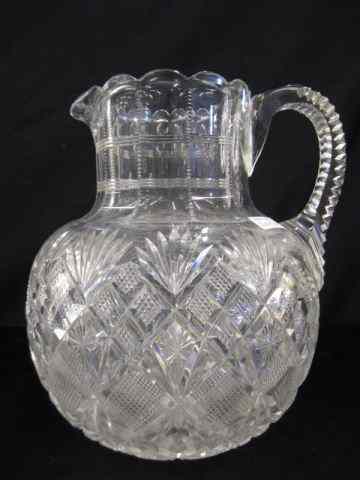 Appraisal: Cut Glass Water Pitcher brilliant period strawberry diamond fan bulbous