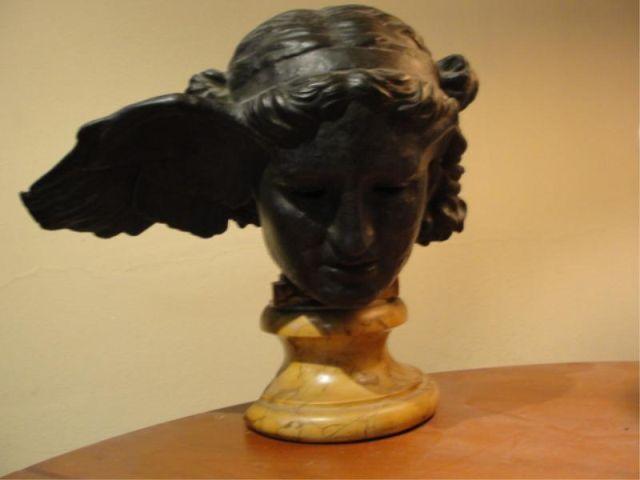 Appraisal: Bronze Bust of Goddess Retrofitted on damaged marble base Dimensions