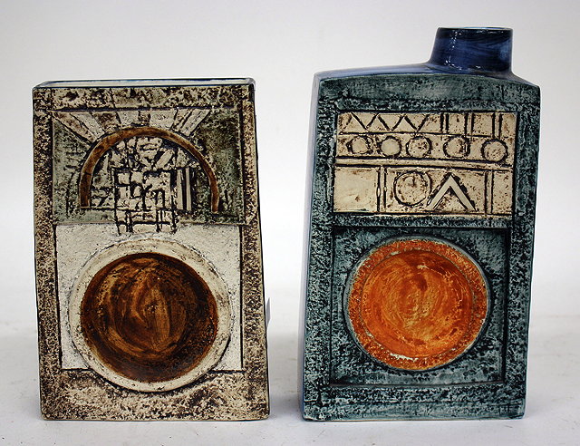 Appraisal: A PAIR OF TROIKA POTTERY SLAB VASES one with offset