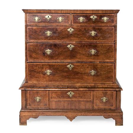 Appraisal: George I Feather Banded Walnut Chest on Stand Estimate -