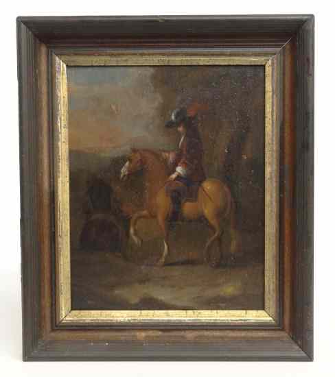 Appraisal: th c Dutch oil on panel man on horseback Sight