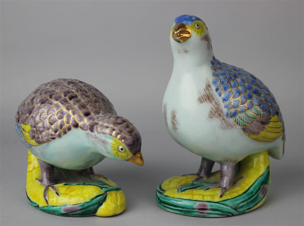 Appraisal: PAIR OF JAPANESE KUTANI DECORATED QUAIL the male bird modeled