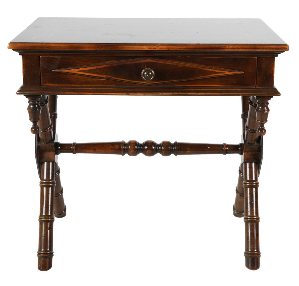 Appraisal: ITALIAN WALNUT WRITING TABLEmaple with walnut veneer single drawer label