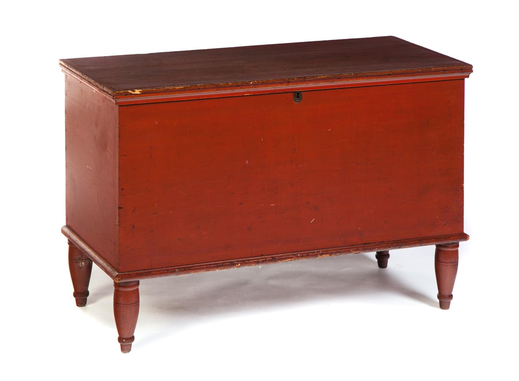 Appraisal: SHERATON SIX-BOARD BLANKET CHEST WITH TURNED LEGS American st half-