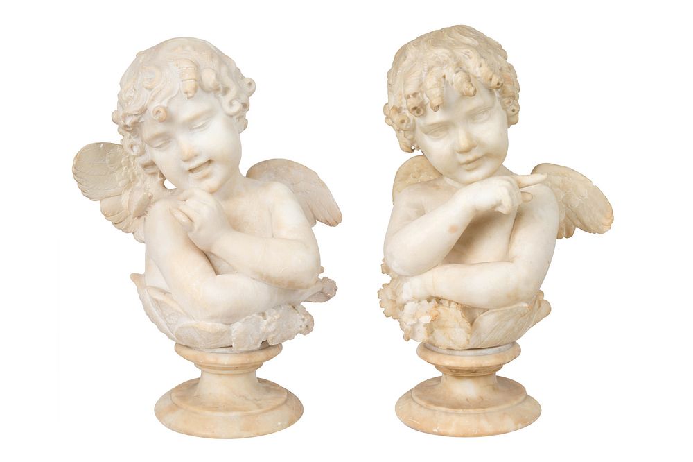 Appraisal: A PAIR OF ALABASTER PUTTI LATE TH CENTURY A PAIR