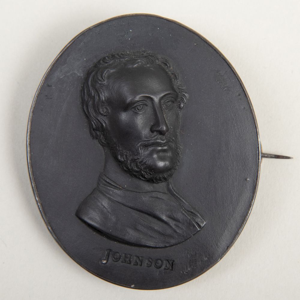 Appraisal: Wedgwood Bentley Black Basalt Oval Portrait Medallion of Benjamin Johnson