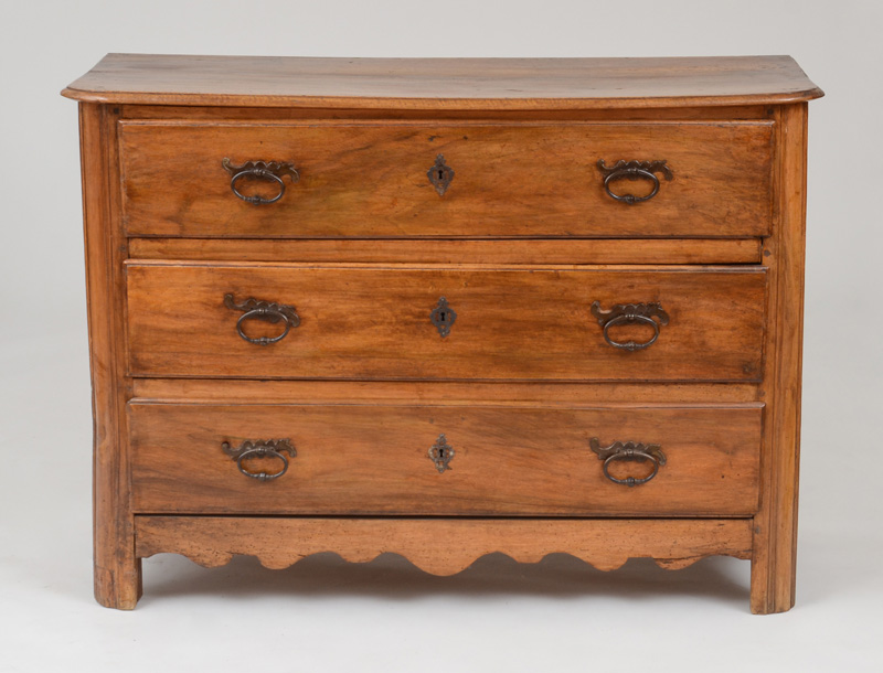 Appraisal: LOUIS XV STYLE PROVINCIAL WALNUT AND FRUITWOOD COMMODE The rectangular