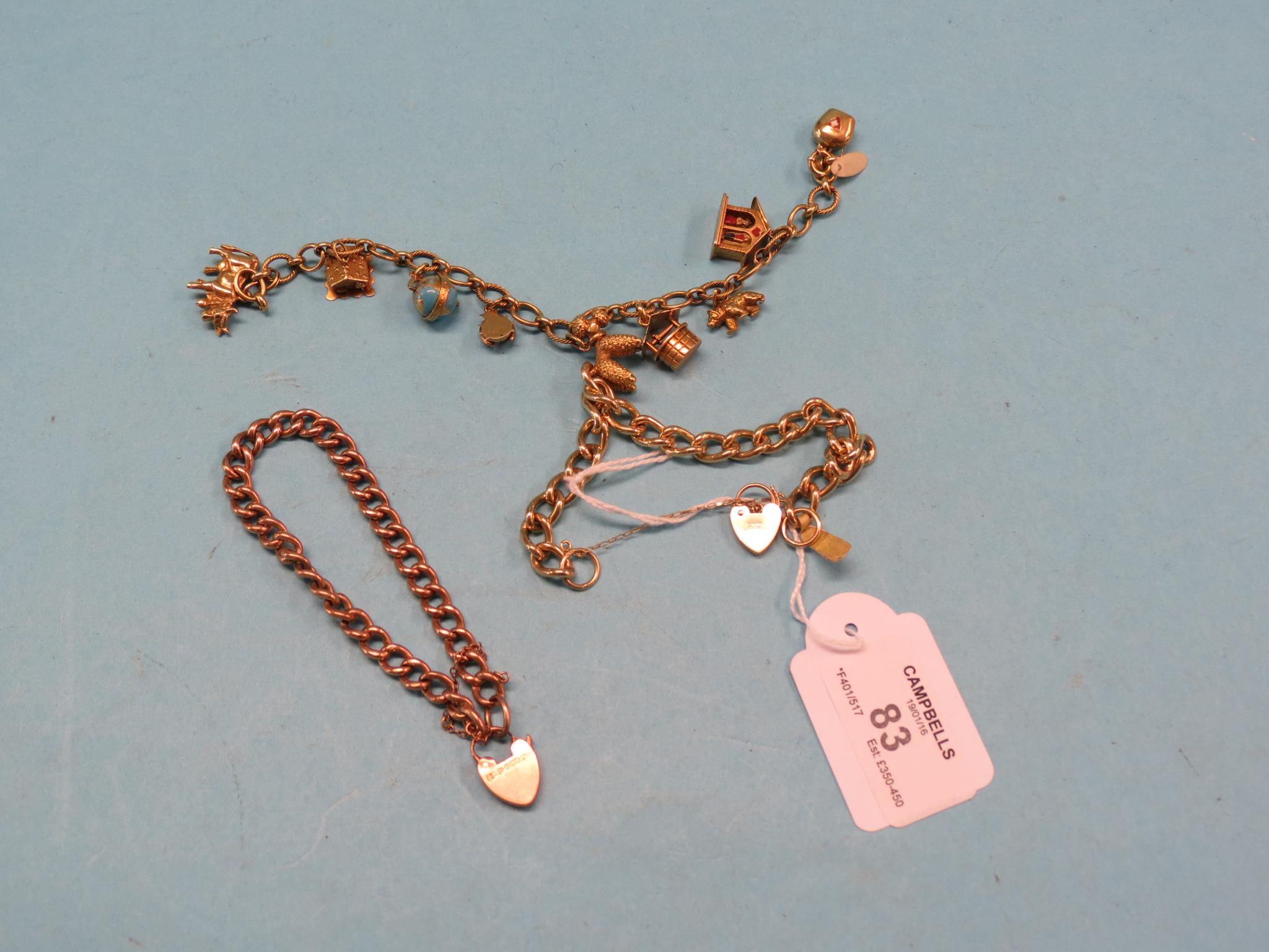 Appraisal: A ct gold charm bracelet with nine charms grams gross