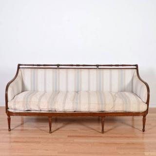 Appraisal: Sheraton mahogany sofa th c reeded legs and crest rail