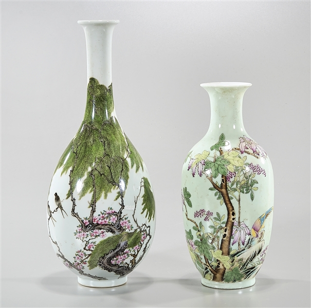 Appraisal: Two Chinese enameled porcelain vases including a slender neck vase