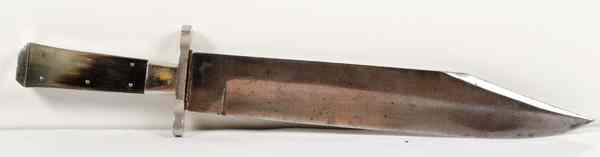 Appraisal: Reproduction J S Butcher Bowie Knife '' clipped-point blade horn