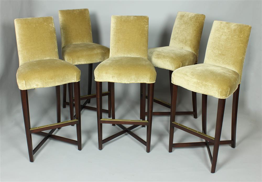 Appraisal: DONGHIA SET OF FIVE VELVET COVERED BAR STOOLS ESTATE OF