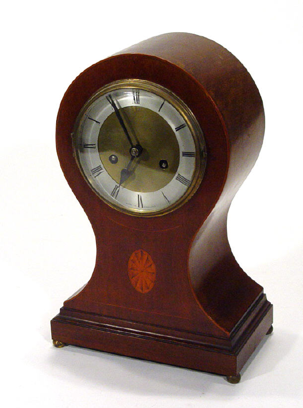 Appraisal: Large Edwardian inlaid mahogany balloon shaped chiming mantel clock cm