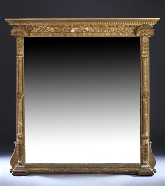 Appraisal: MONUMENTAL RENAISSANCE REVIVAL GILT-GESSO ON WOOD OVER MANTEL MIRROR th