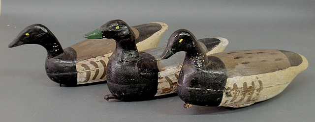 Appraisal: Three duck decoys with paint of a later date Approx