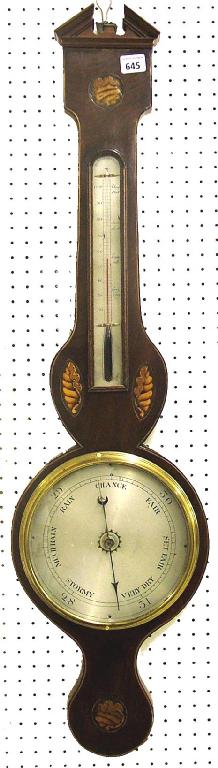 Appraisal: Mahogany Banjo barometer thermometer the silvered dial within a flamed