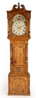 Appraisal: An oak eight-day longcase clock the inlaid case with swan