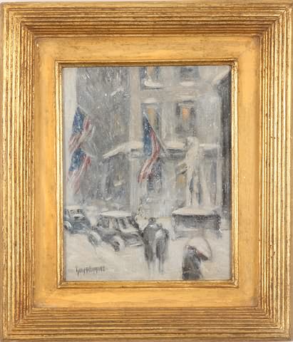 Appraisal: Wall Street Winter Federal Hall on Wall Street oil on