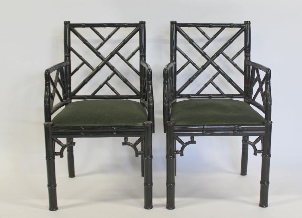 Appraisal: Pair of Quality Lacquered Bamboo Arm Chairs Nice heavy and