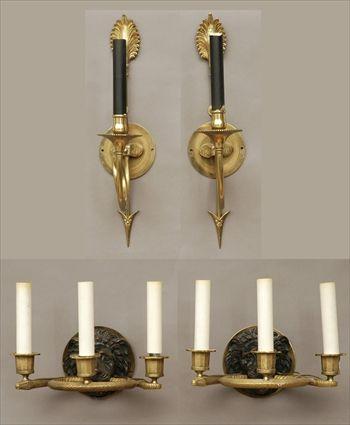 Appraisal: Pair of Empire-Style Brass Single-Light Wall Sconces Together with a