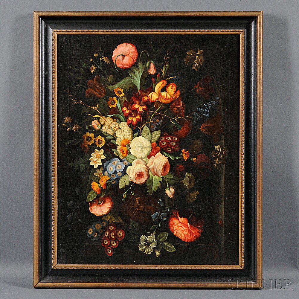 Appraisal: American School th th Century Dutch-style Floral Still Life Unsigned