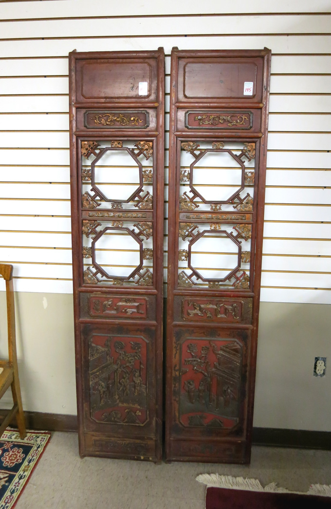 Appraisal: PAIR OF CARVED WOOD PANELS Chinese late th early th