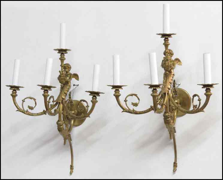 Appraisal: PAIR OF GILT BRONZE FOUR-LIGHT WALL SCONCES Electrified '' x