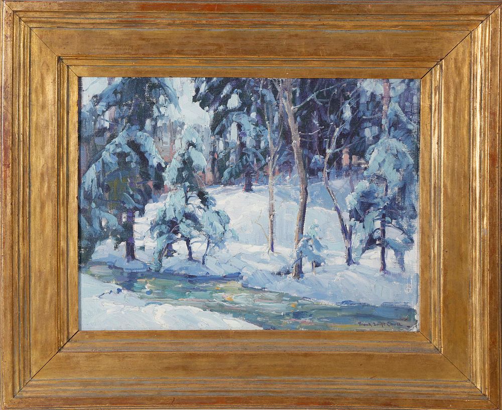 Appraisal: Frank Swift Chase Oil on Board Winter River Landscape Frank